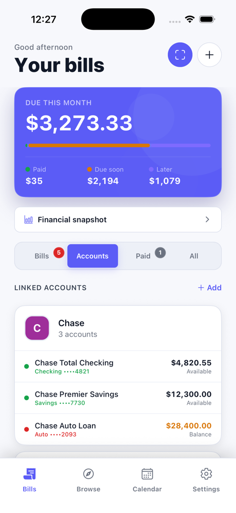 Linked accounts in the Paidly.To app